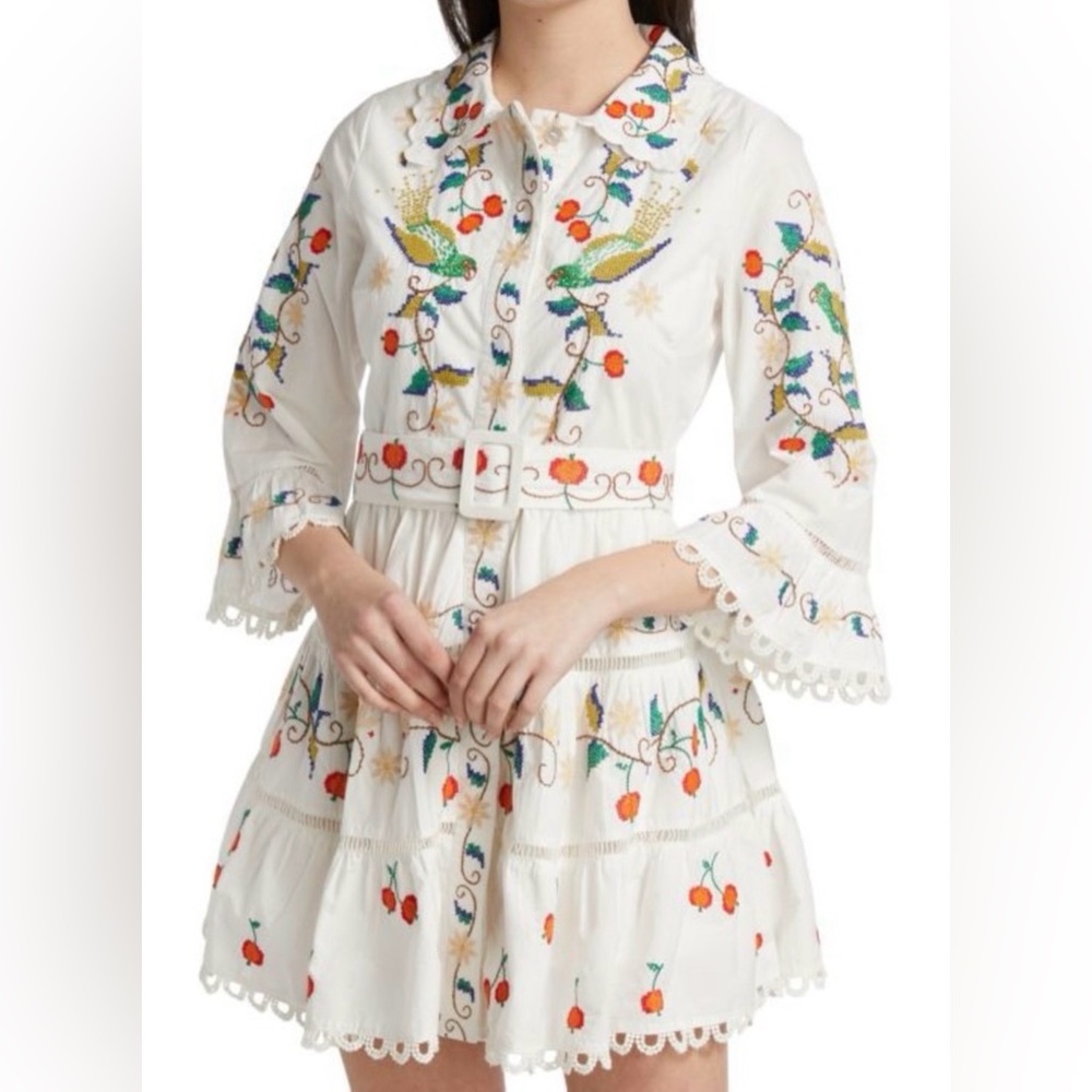 FARM Rio White Embroidered Mini Dress